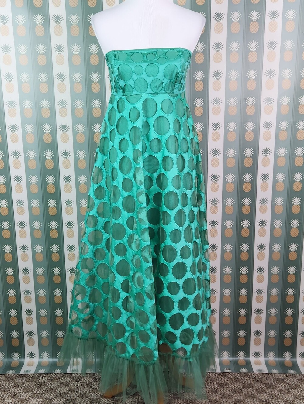 ANTHRO Geisha Designs Polka Dot Strapless MaxiDress - Picture 3 of 9
